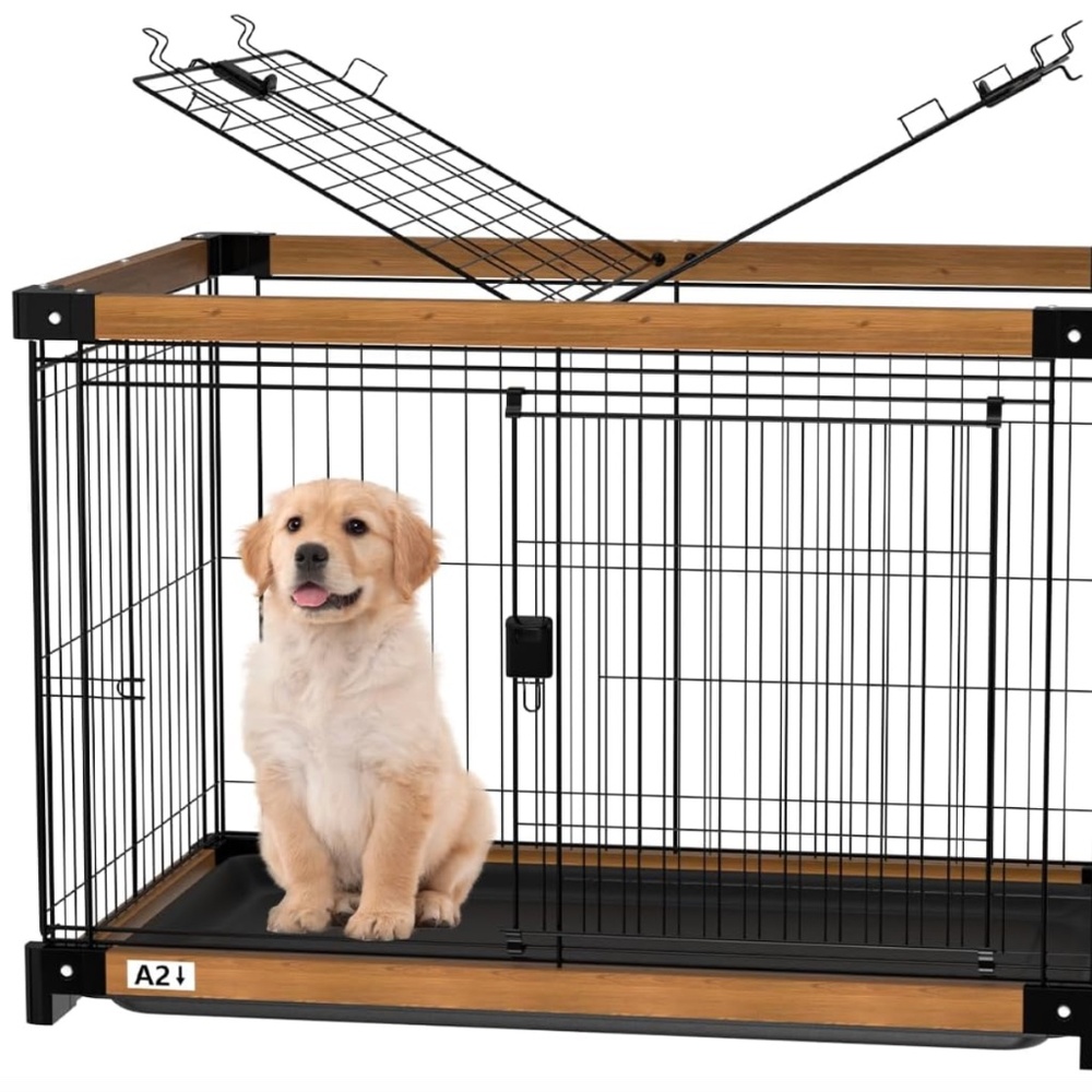 Wood Dog Crate Cage Removable Cleaning Tray Kennel Double Doors 30"x 21"x 23"